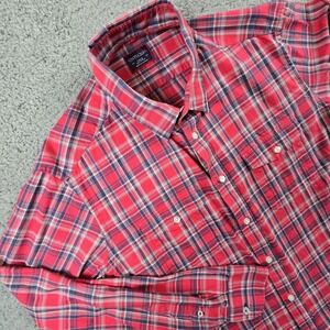 UNTUCKit Mens Large Red Blue Plaid Long Sleeve‎ Dual Pockets Button Up